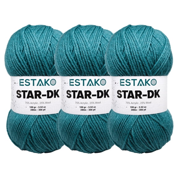 Estako Star-DK Yarn - (3 Skeins Pack) - 75% Acrylic 25% Wool - Soft Lightweight DK #3 - (3 x 3.52 Oz) / (3 x 306 Yrds) - Crochet & Knitting Yarn ( 34066 - Aqua Green )