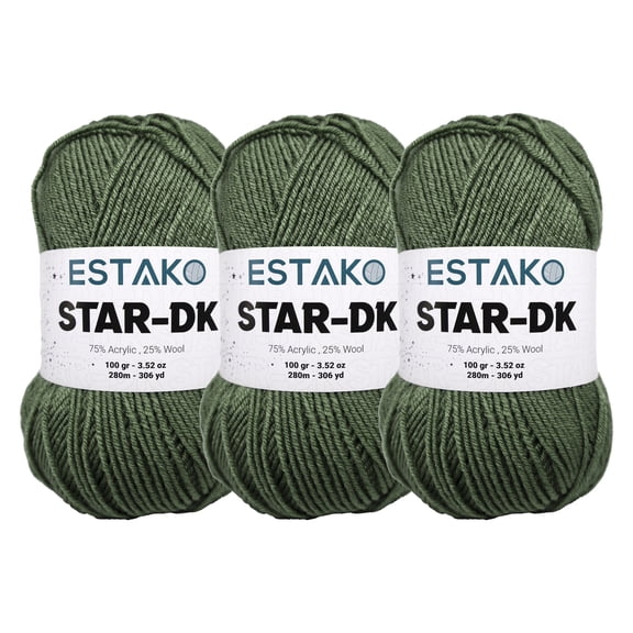 Estako Star-DK Yarn - (3 Skeins Pack) - 75% Acrylic 25% Wool - Soft Lightweight DK #3 - (3 x 3.52 Oz) / (3 x 306 Yrds) - Crochet & Knitting Yarn ( 34067 - Grass )