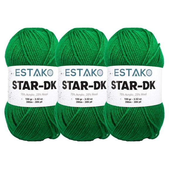 Estako Star-DK Yarn - (3 Skeins Pack) - 75% Acrylic 25% Wool - Soft Lightweight DK #3 - (3 x 3.52 Oz) / (3 x 306 Yrds) - Crochet & Knitting Yarn ( 34246 - Green )