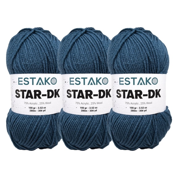 Estako Star-DK Yarn - (3 Skeins Pack) - 75% Acrylic 25% Wool - Soft Lightweight DK #3 - (3 x 3.52 Oz) / (3 x 306 Yrds) - Crochet & Knitting Yarn ( 35096 - Oil Blue )