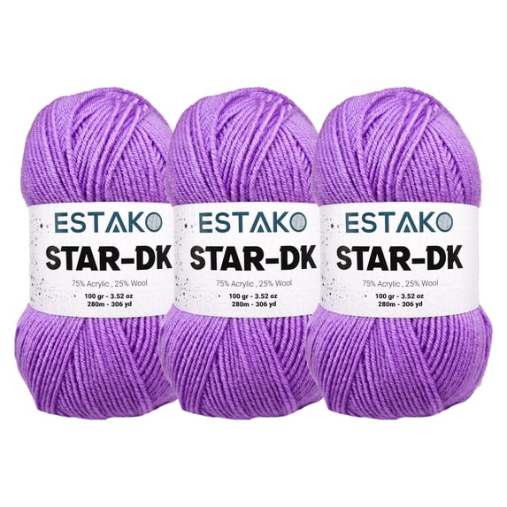 Estako Star-DK Yarn - (3 Skeins Pack) - 75% Acrylic 25% Wool - Soft Lightweight DK #3 - (3 x 3.52 Oz) / (3 x 306 Yrds) - Crochet & Knitting Yarn ( 36076 - Lilac )