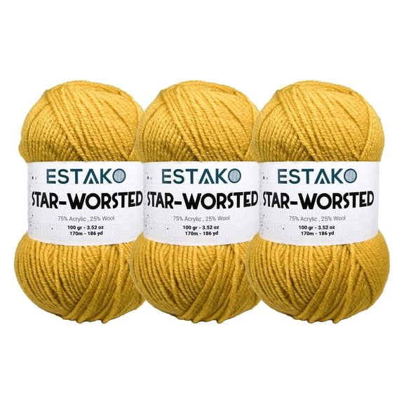 Estako Star-Worsted Yarn - (3 Skeins Pack) - 75% Acrylic 25% Wool - Soft Medium Weight #4 - (3 x 3.52 oz / 3 x 186 yds) - Crochet & Knitting Yarn ( 42191 - Yellow )