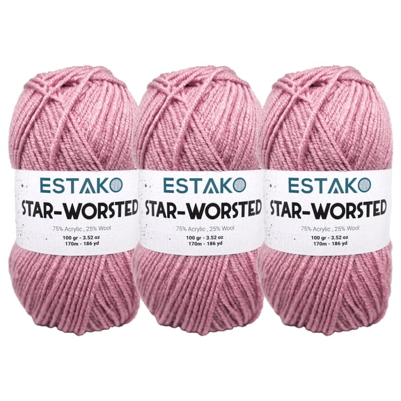 Estako Star-Worsted Yarn - (3 Skeins Pack) - 75% Acrylic 25% Wool - Soft Medium Weight #4 - (3 x 3.52 oz / 3 x 186 yds) - Crochet & Knitting Yarn ( 43142 - Rose )