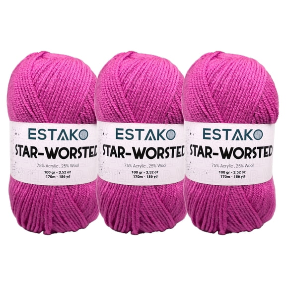 Estako Star-Worsted Yarn - (3 Skeins Pack) - 75% Acrylic 25% Wool - Soft Medium Weight #4 - (3 x 3.52 oz / 3 x 186 yds) - Crochet & Knitting Yarn ( 43308 - Pink )
