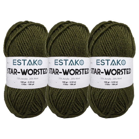Estako Star-Worsted Yarn - (3 Skeins Pack) - 75% Acrylic 25% Wool - Soft Medium Weight #4 - (3 x 3.52 oz / 3 x 186 yds) - Crochet & Knitting Yarn ( 44065 - Khaki )
