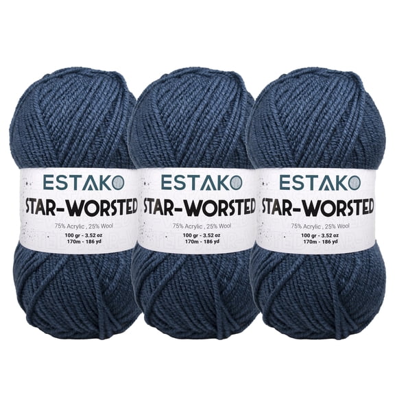Estako Star-Worsted Yarn - (3 Skeins Pack) - 75% Acrylic 25% Wool - Soft Medium Weight #4 - (3 x 3.52 oz / 3 x 186 yds) - Crochet & Knitting Yarn ( 45096 - Oil Blue )