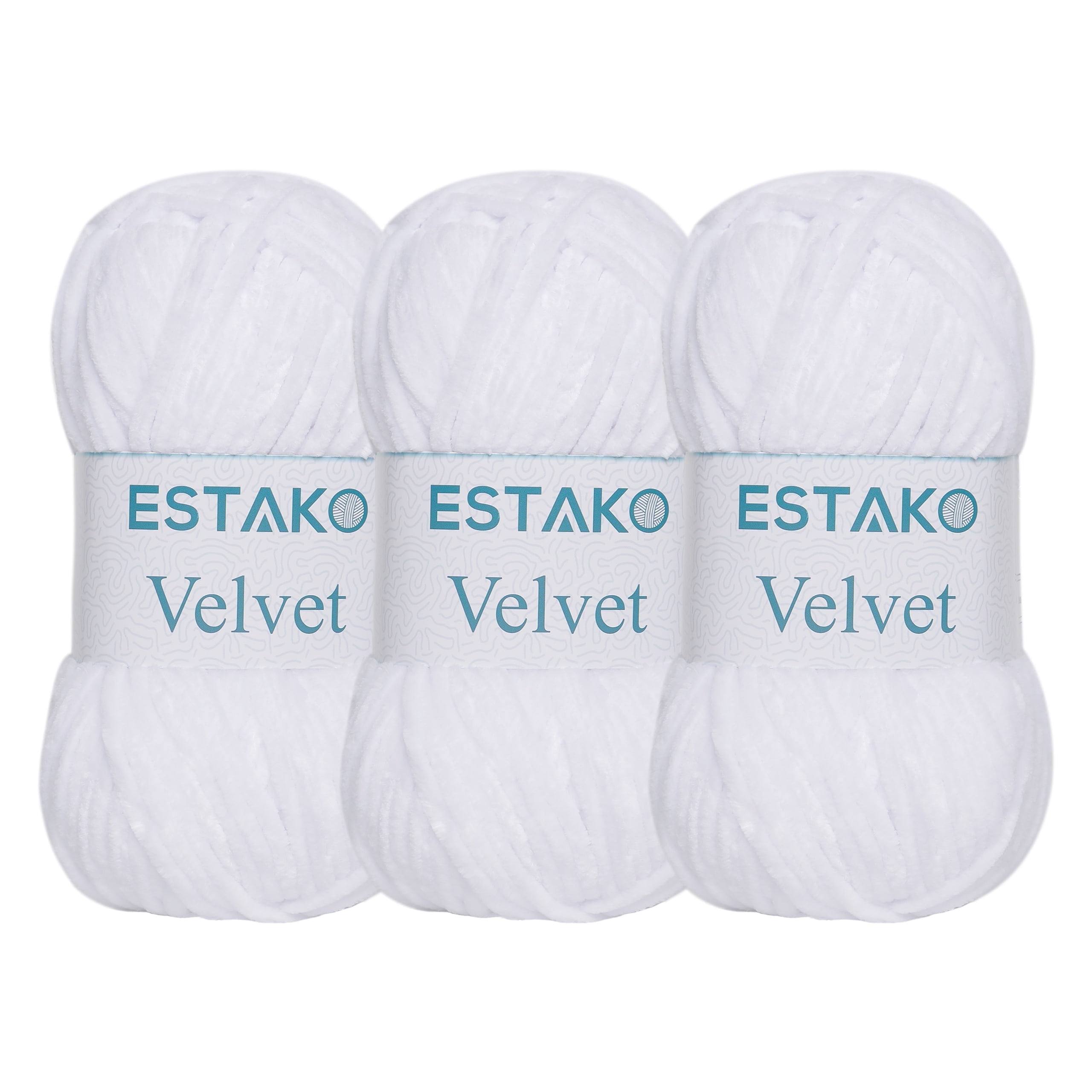 Estako Velvet (3- Skeins Pack) Chenille Blanket amigurumi Yarn for Crocheting and Knitting Super Bulky 3x100 gr (3x132 yds) (1110 - White)