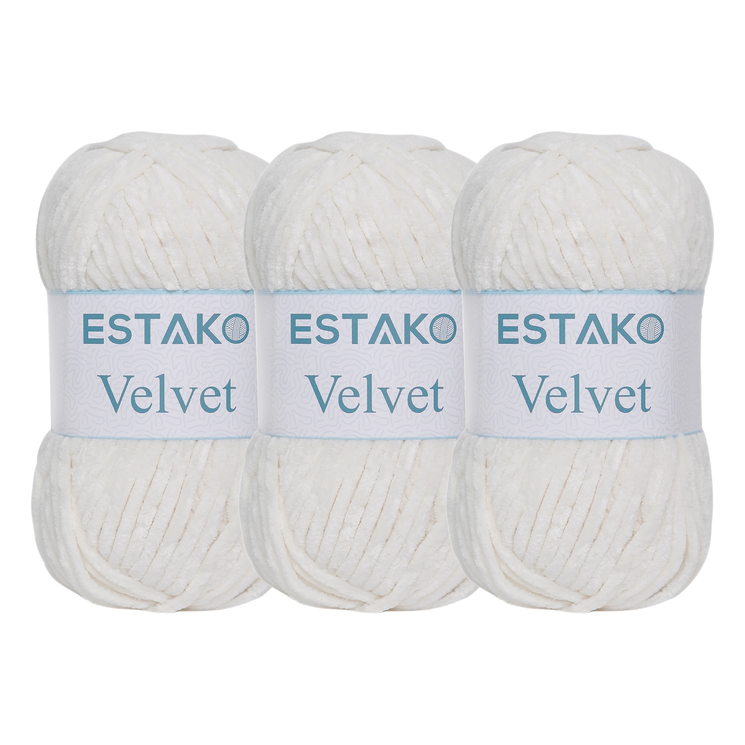 Estako Velvet (3- Skeins Pack) Chenille Blanket amigurumi Yarn for Crocheting and Knitting Super Bulky 3x100 gr (3x132 yds) (1150 - Cream)