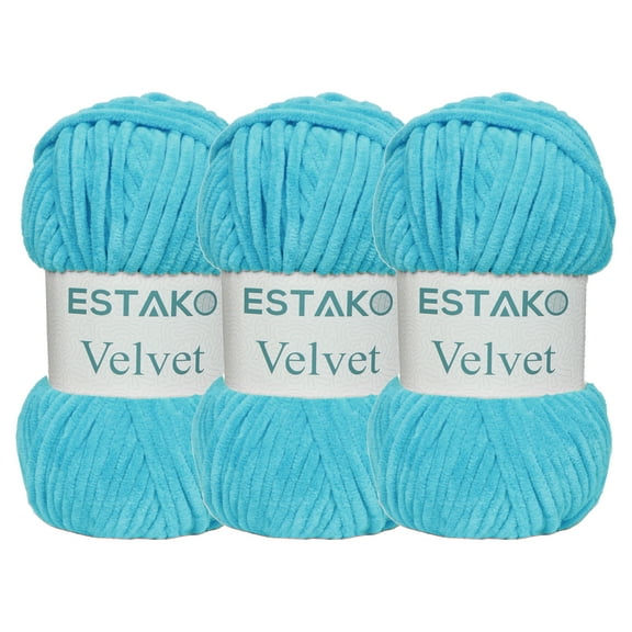 Estako Velvet (3- Skeins Pack) Chenille Blanket amigurumi Yarn for Crocheting and Knitting Super Bulky 3x100 gr (3x132 yds) (1230 - Turquoise)