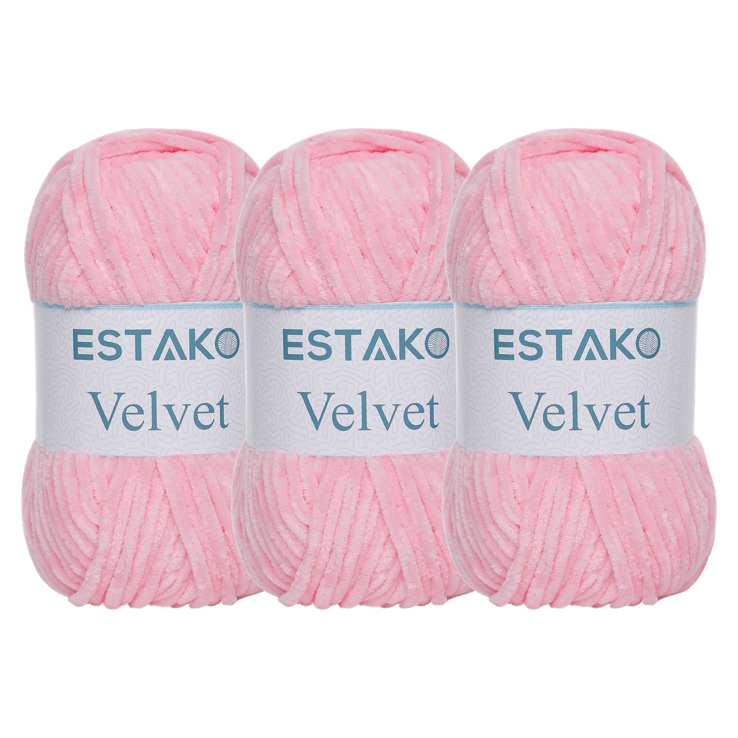 Estako Velvet (3- Skeins Pack) Chenille Blanket amigurumi Yarn for Crocheting and Knitting Super Bulky 3x100 gr (3x132 yds) (1310 - Baby Pink)
