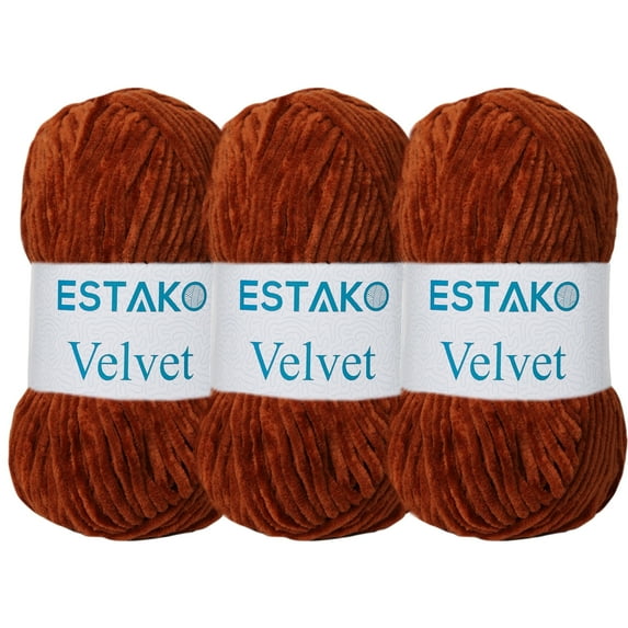 Estako Velvet (3- Skeins Pack) Chenille Blanket amigurumi Yarn for Crocheting and Knitting Super Bulky 3x100 gr (3x132 yds) (1420 - Fox)