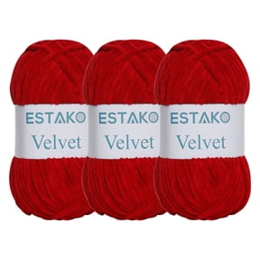 Estako Velvet (3- Skeins Pack) Chenille Blanket amigurumi Yarn for Crocheting and Knitting Super Bulky 3x100 gr (3x132 yds) (1510 - Red)