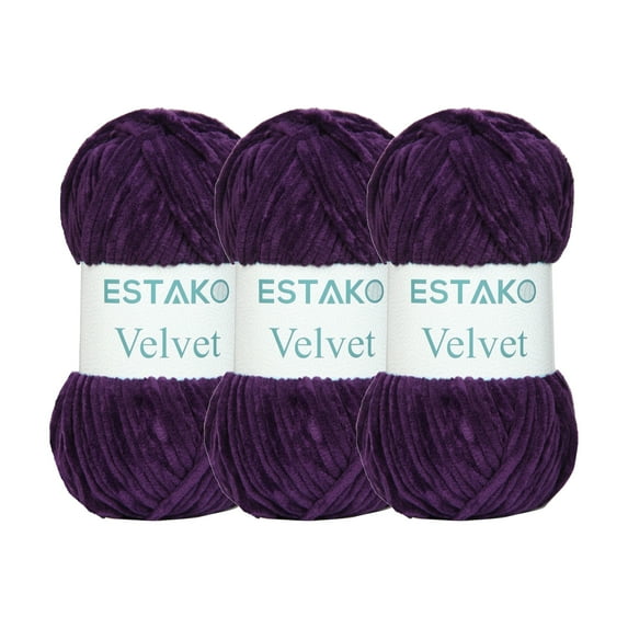 Estako Velvet (3- Skeins Pack) Chenille Blanket amigurumi Yarn for Crocheting and Knitting Super Bulky 3x100 gr (3x132 yds) (1640 - Purple)