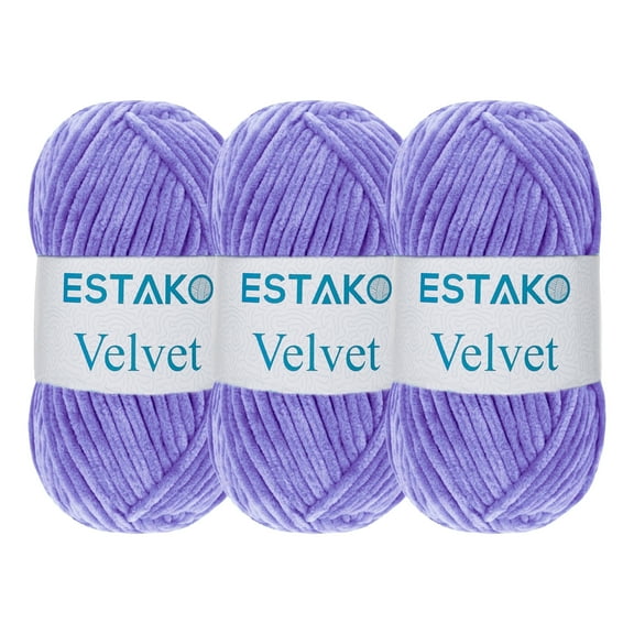 Estako Velvet (3- Skeins Pack) Chenille Blanket amigurumi Yarn for Crocheting and Knitting Super Bulky 3x100 gr (3x132 yds) (1650 - Lavender)