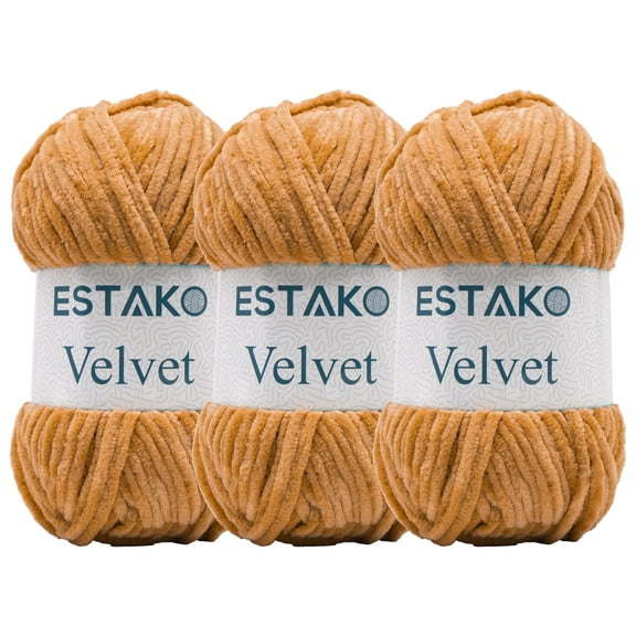 Estako Velvet (3- Skeins Pack) Chenille Blanket amigurumi Yarn for Crocheting and Knitting Super Bulky 3x100 gr (3x132 yds) (1750 - Honey Foam)