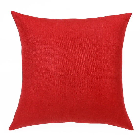 Estate Hand-Woven Red Solid Linen Throw Pillow, 20" x 20"