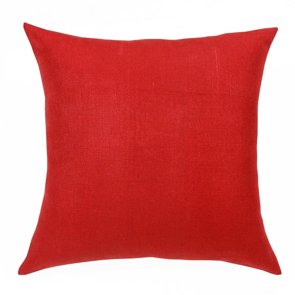 Estate Hand-Woven Red Solid Linen Throw Pillow, 20" x 20"