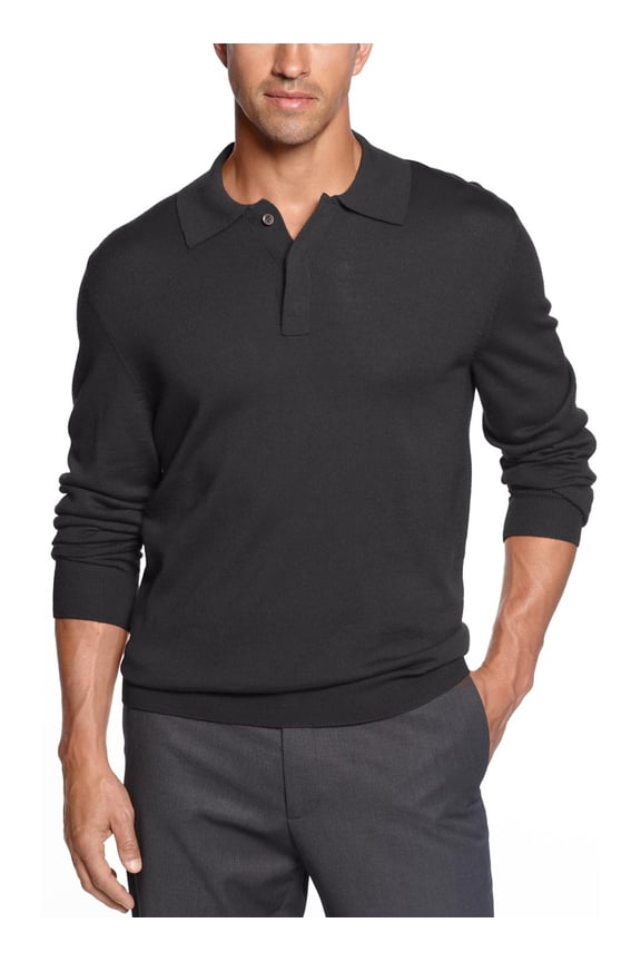 Estate Merino Wool Blend Polo Sweater Ebony Charcoal Light Weight