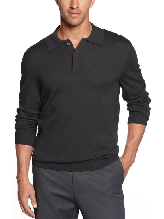 Estate Merino Wool Blend Polo Sweater Ebony Charcoal Light Weight