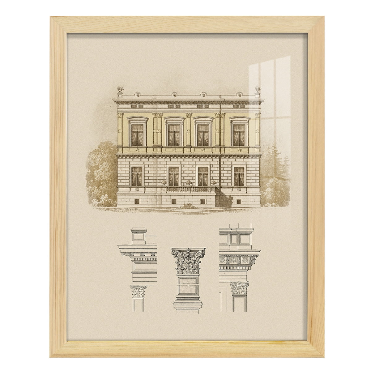 Estate & Plan IV -Framed Print w/glass-Natural Wood