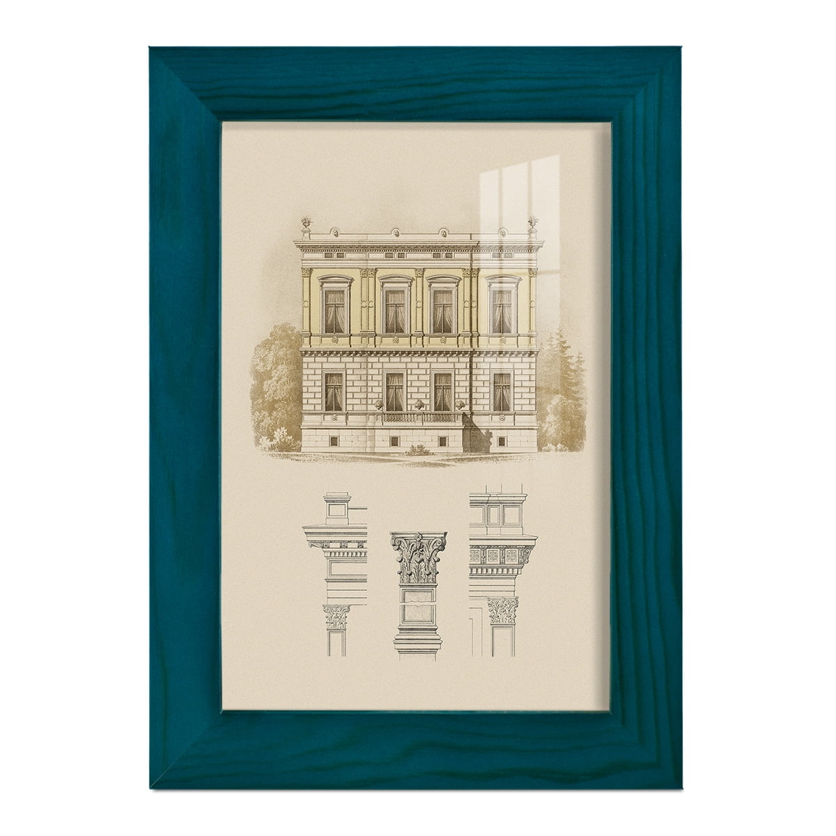Estate & Plan IV -Framed Print w/glass-Ocean Blue
