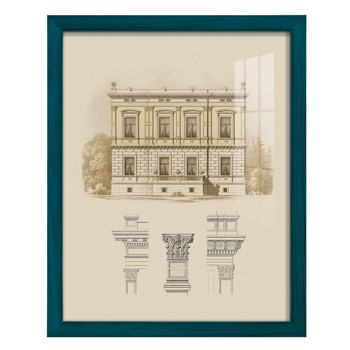 Estate & Plan IV -Framed Print w/glass-Ocean Blue