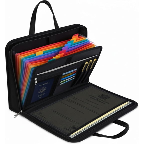 Estate Planning Fireproof Document Organizer Box, 13 Pockets | 2200F Fire Resistant | Fits A4 & Letter | Box-Bottom Accordion | Dual Zipper Privacy Lock | Grab And Go Handle