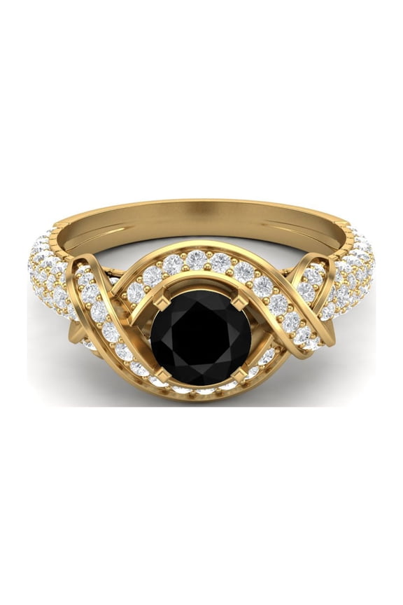 Estate Ring 6MM Round Black Spinel 925 Sterling Silver Gold Vermeil Women Valentines Day Gifts Ring