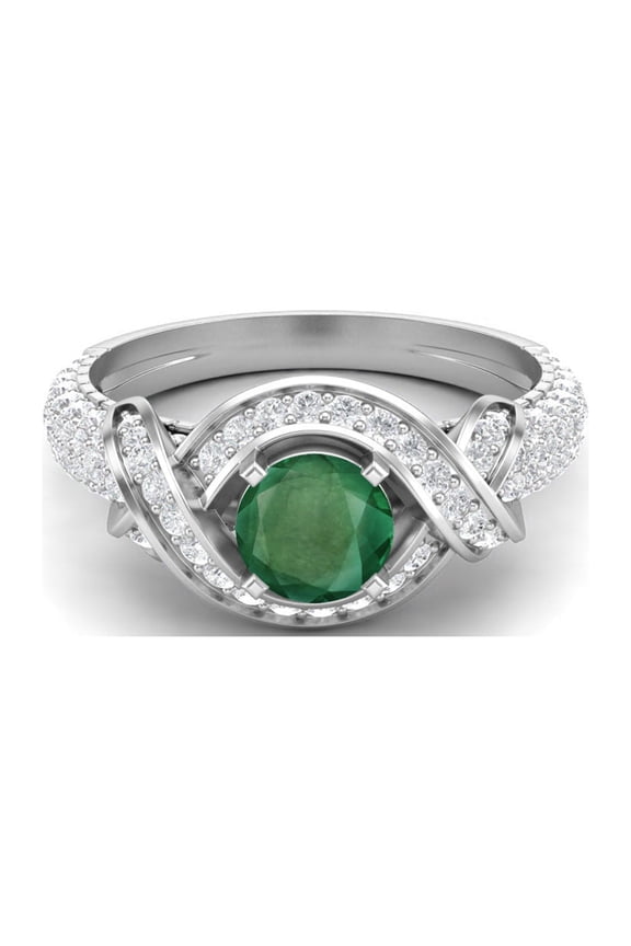 Estate Ring 6MM Round Emerald 925 Sterling Silver Women Valentines Day Gifts Ring