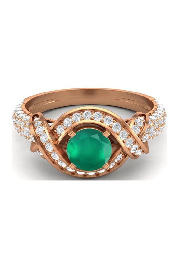 Estate Ring 6MM Round Green Onyx 925 Sterling Silver Rose Vermeil Women Valentines Day Gifts Ring