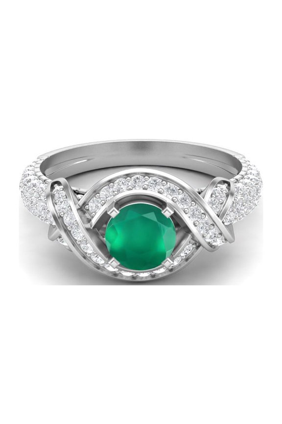 Estate Ring 6MM Round Green Onyx 925 Sterling Silver Women Valentines Day Gifts Ring