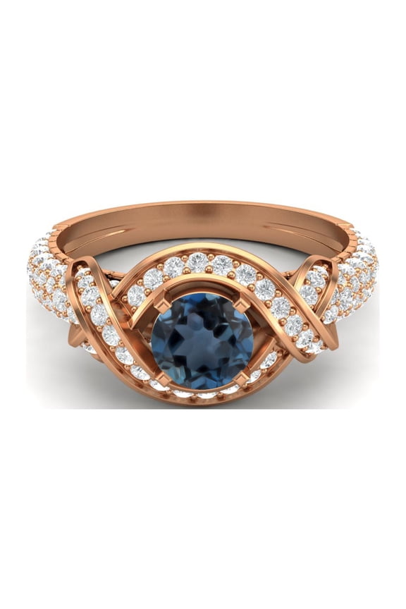 Estate Ring 6MM Round London Blue Topaz 925 Sterling Silver Rose Vermeil Women Valentines Day Gifts Ring