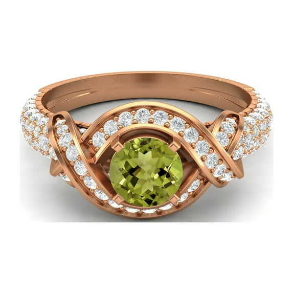 Estate Ring 6MM Round Peridot 925 Sterling Silver Rose Vermeil Women Valentines Day Gifts Ring
