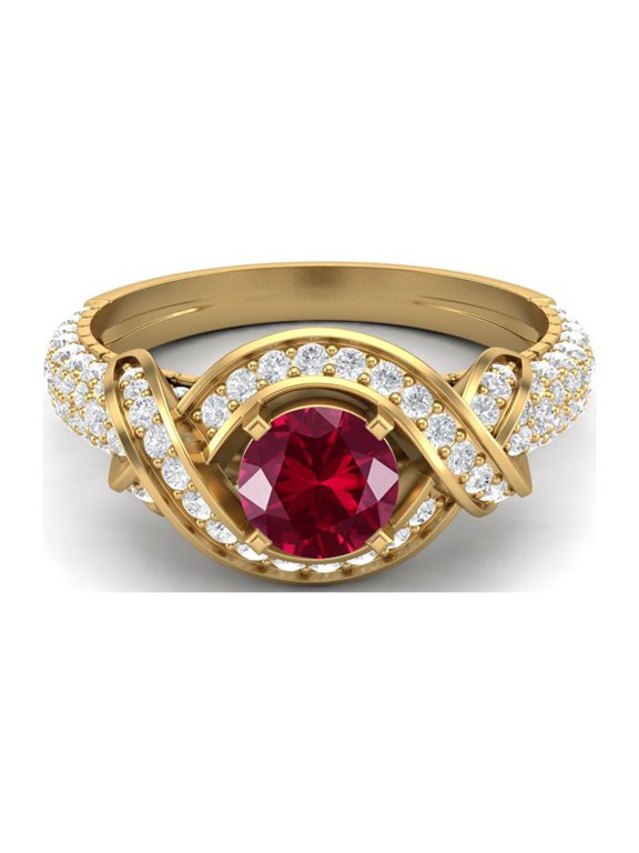 Estate Ring 6MM Round Ruby Glass Field 925 Sterling Silver Gold Vermeil Women Valentines Day Gifts Ring
