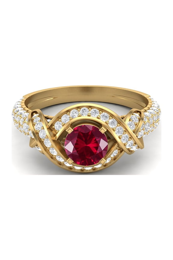 Estate Ring 6MM Round Ruby Glass Field 925 Sterling Silver Gold Vermeil Women Valentines Day Gifts Ring