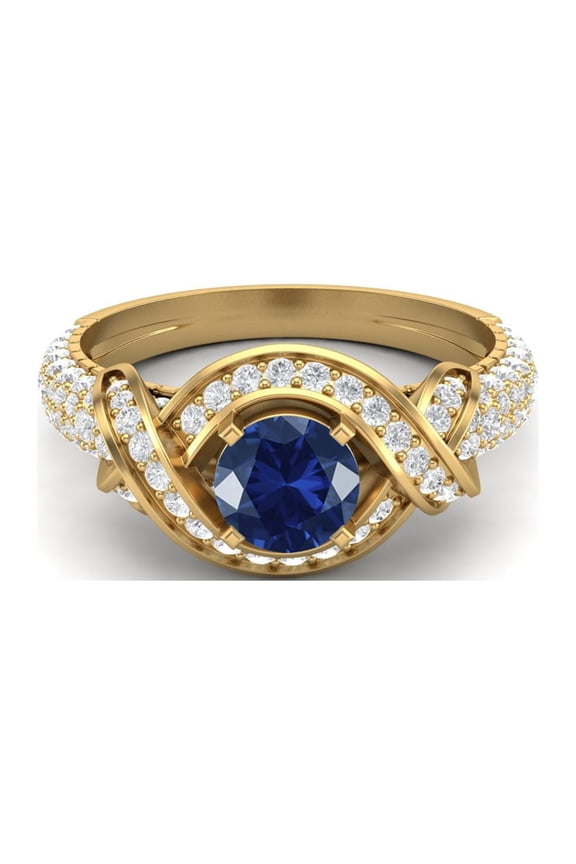 Estate Ring 6MM Round Synthetic Blue Sapphire 925 Sterling Silver Gold Vermeil Women Valentines Day Gifts Ring