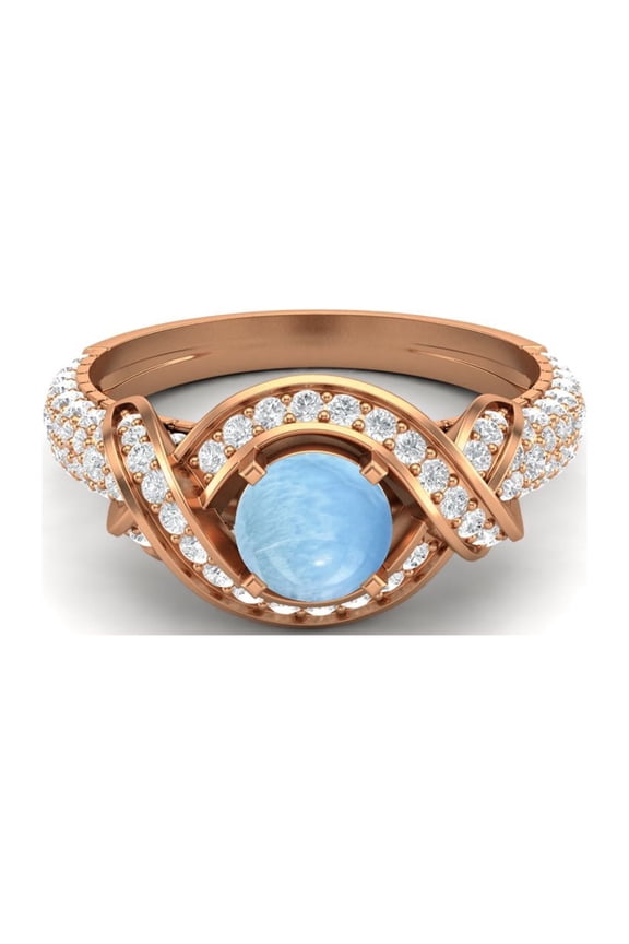 Estate Ring 6mm Round Shape Larimar 925 Sterling Silver Rose Vermeil Valentines Day Gifts Ring