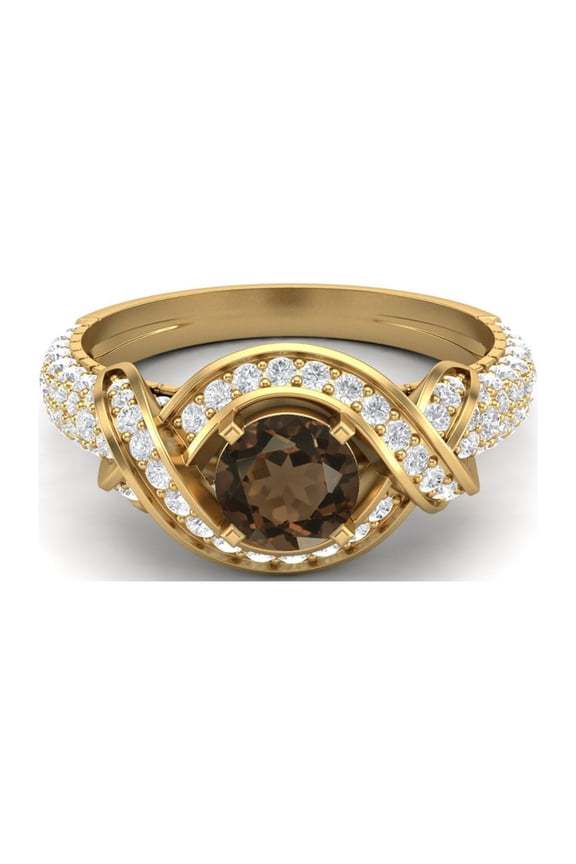 Estate Ring 6mm Round Smoky Quartz 925 Sterling Silver Gold Vermeil Valentines Day Gifts Ring