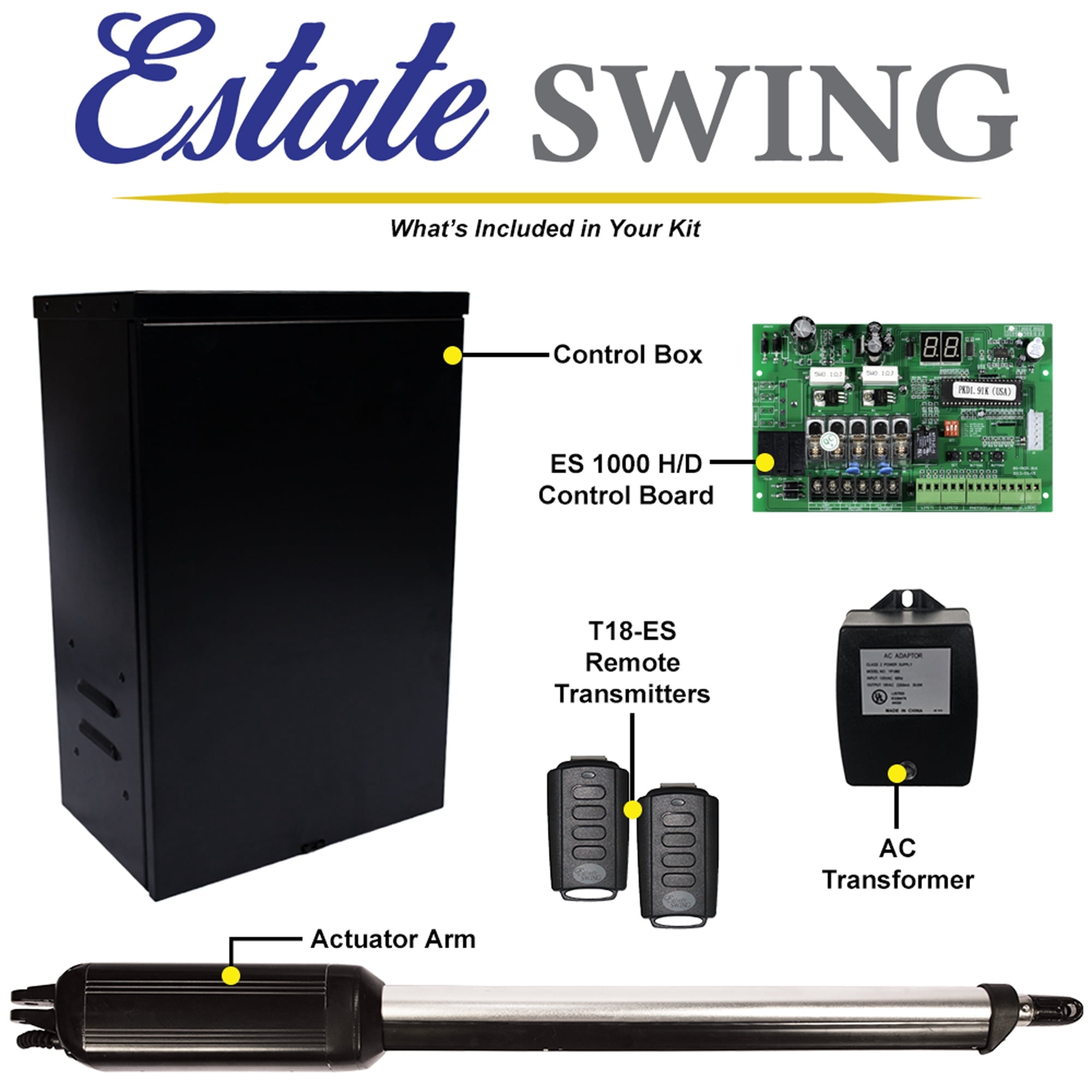 E-S1600L Single Gate Opener With Extra Remote - Automatic Swing Gate Operator, Up To 1000 Lbs