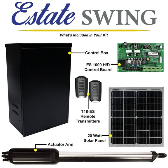 Estate Swing E-S1000H Single Swing Solar Gate Opener w/ 20 Watt Solar Panel