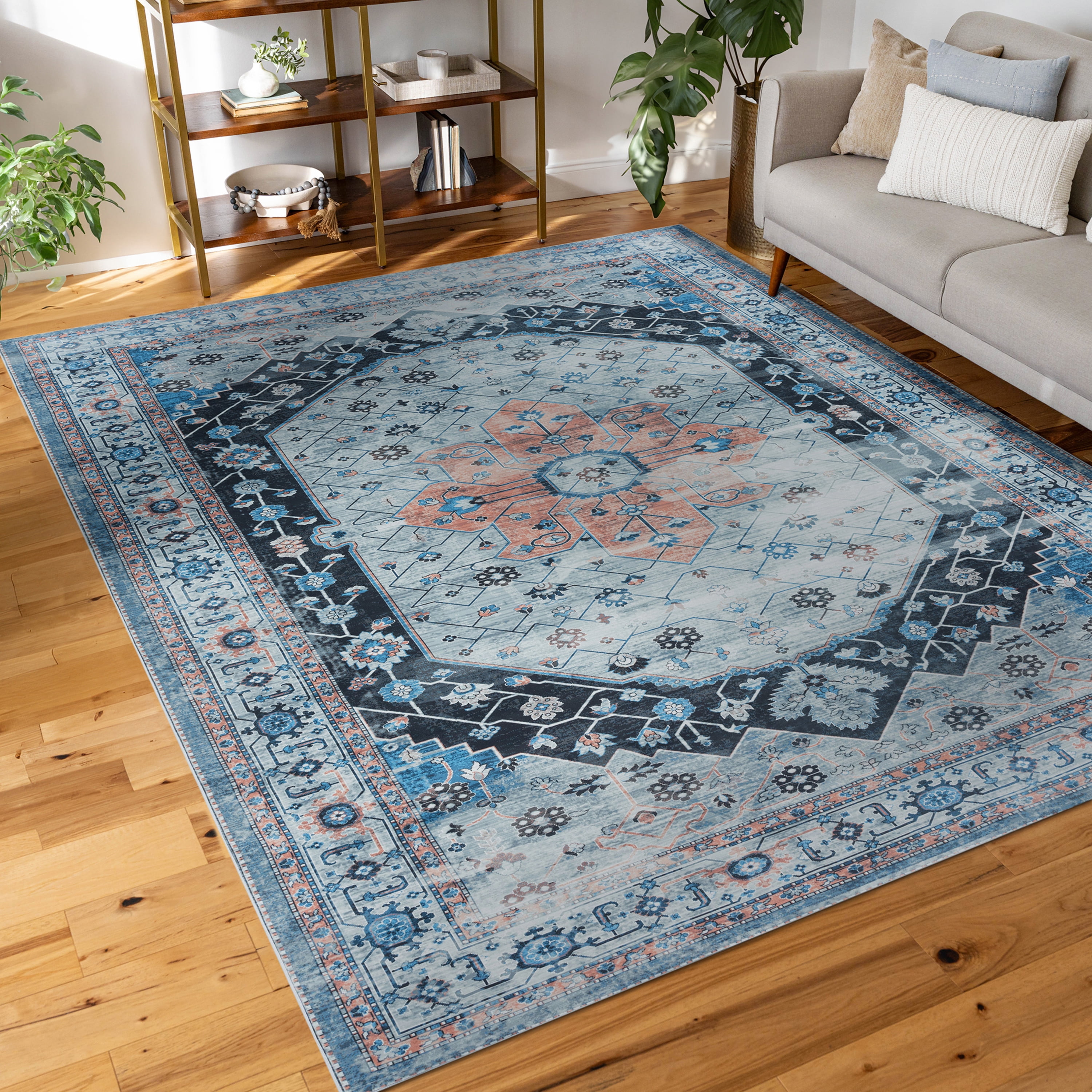 Estate Traditional 5' x 7' Gray and Blue Polyester Indoor Area Rug