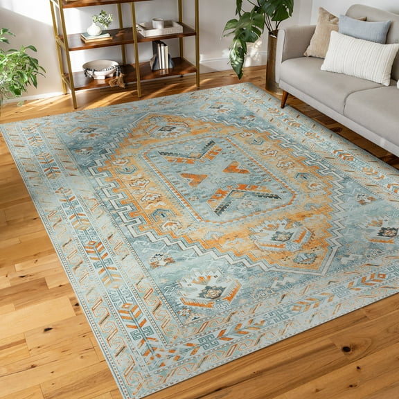 Estate Transitional 7.5' x 10' Gray and Teal Polyester Indoor Area Rug