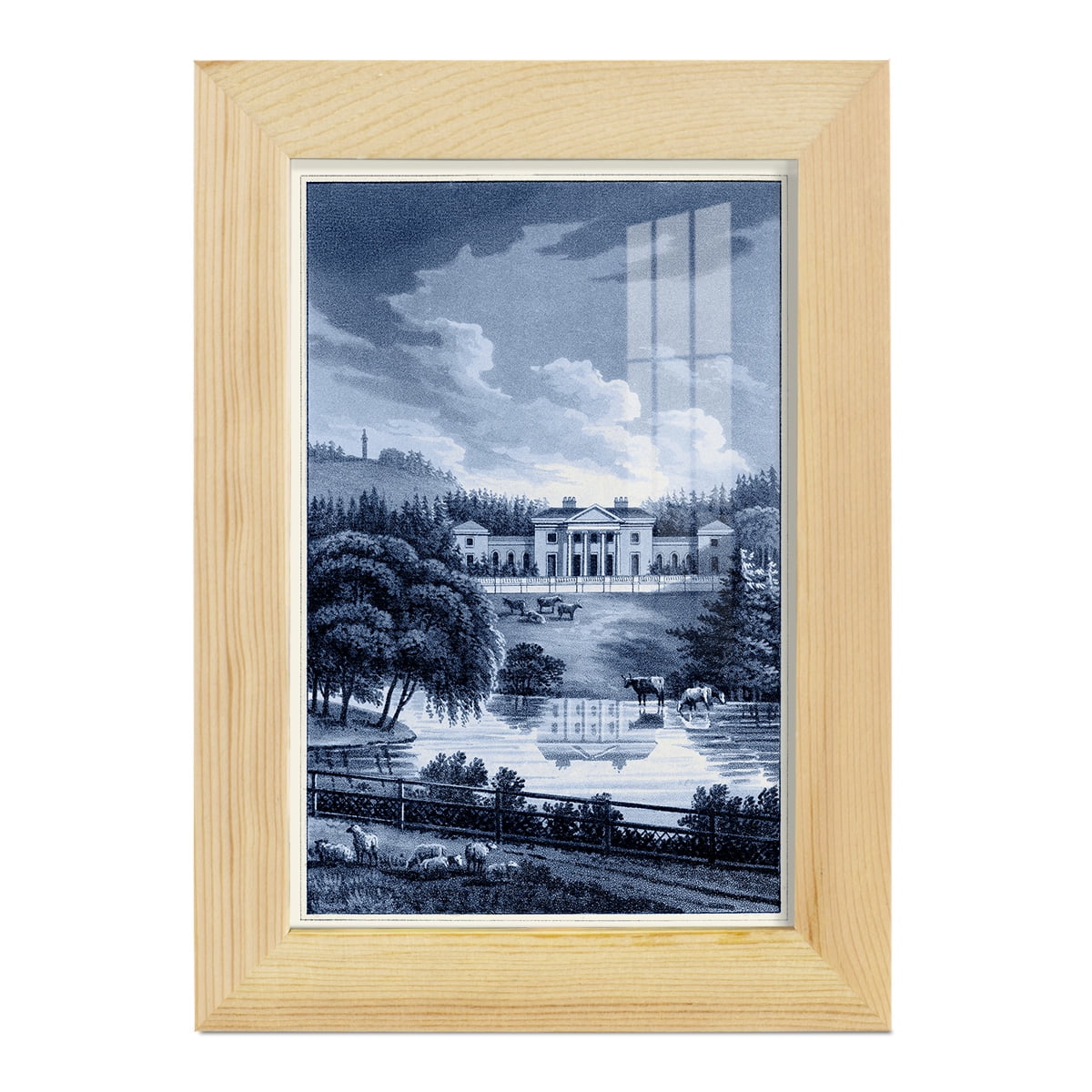 Estate View I -Framed Print w/glass-Natural Wood