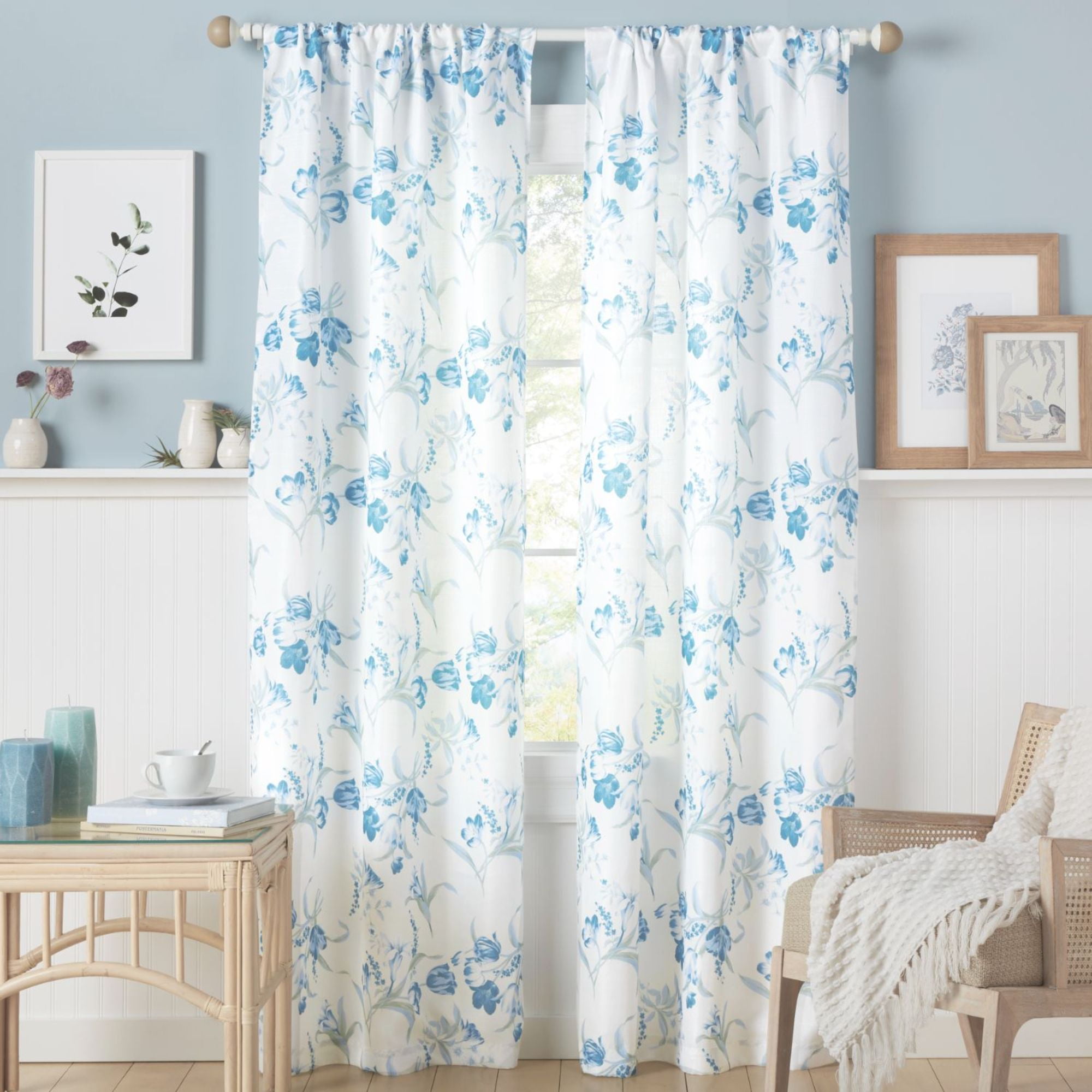 Estate View™ Printemps Light Filtering Rod Pocket Curtain Panel Pair, 38"x84", Teal