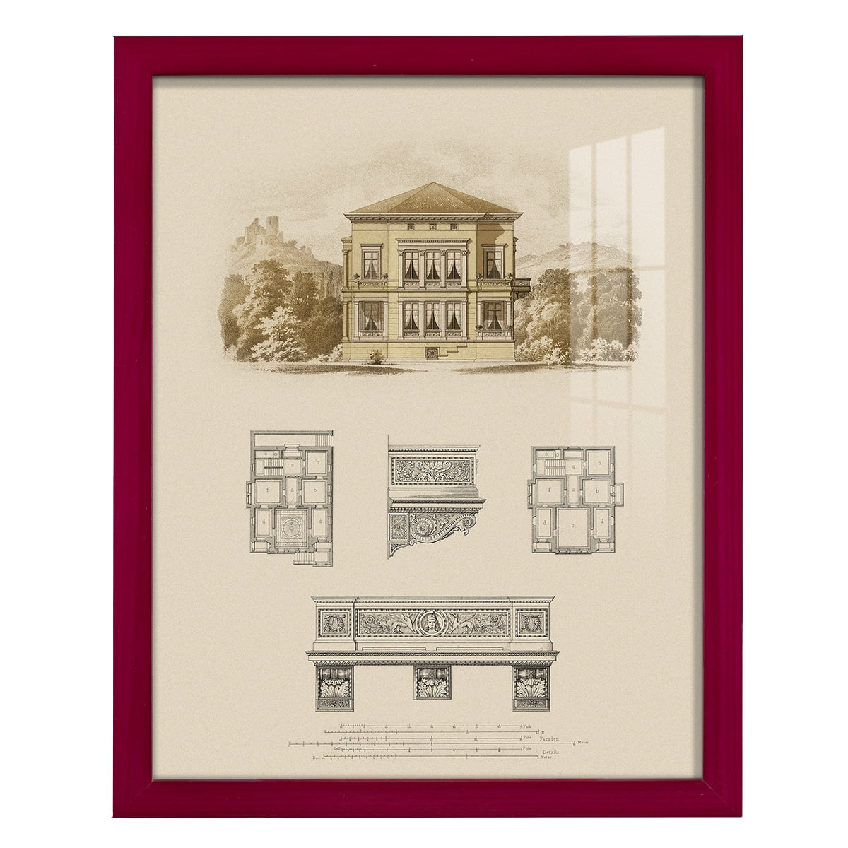 Estate and Plan I -Framed Print w/glass-Cherry Red