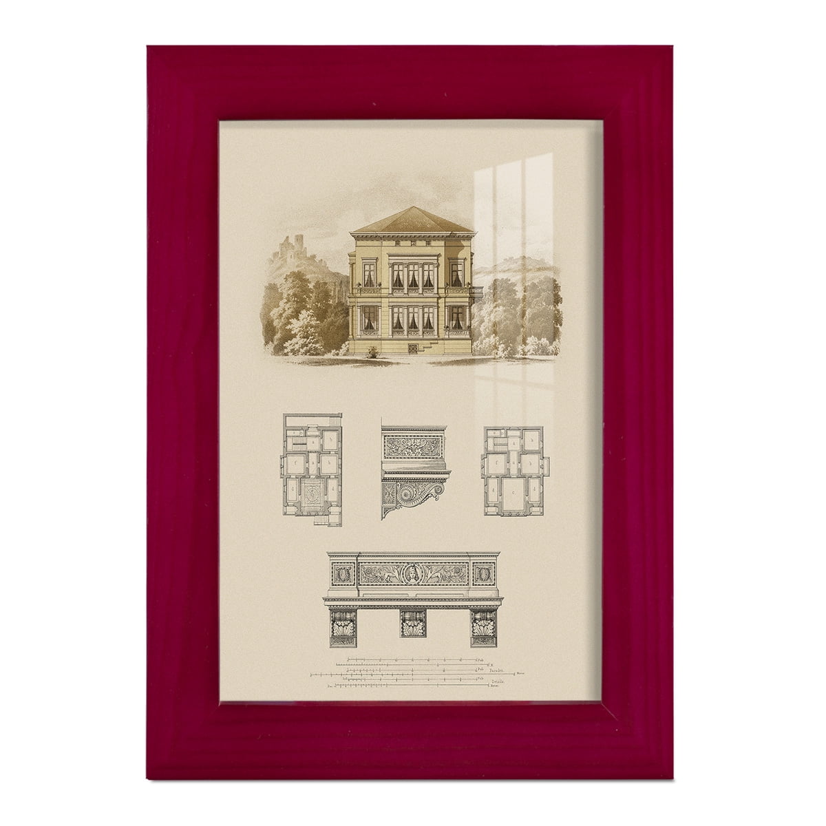 Estate and Plan I -Framed Print w/glass-Cherry Red