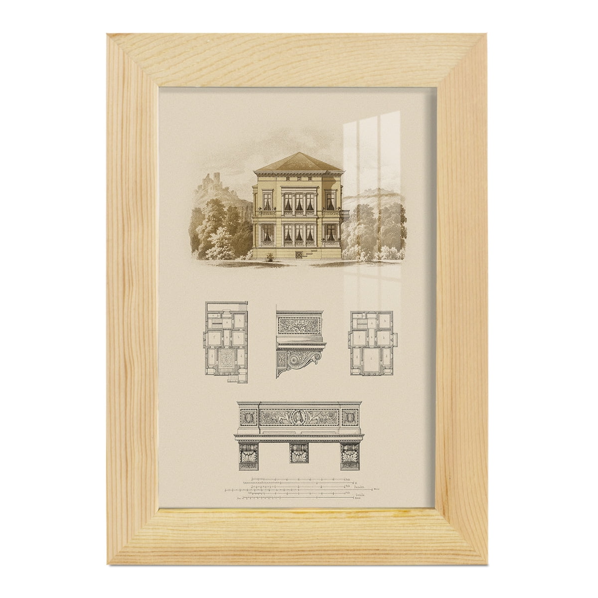 Estate and Plan I -Framed Print w/glass-Natural Wood