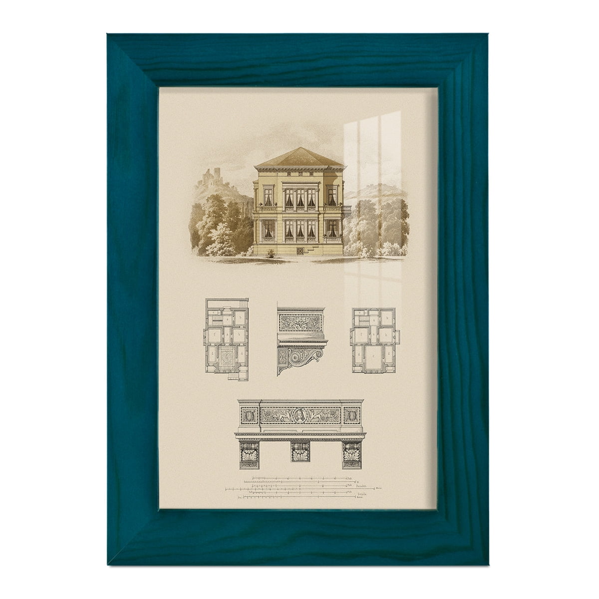 Estate and Plan I -Framed Print w/glass-Ocean Blue