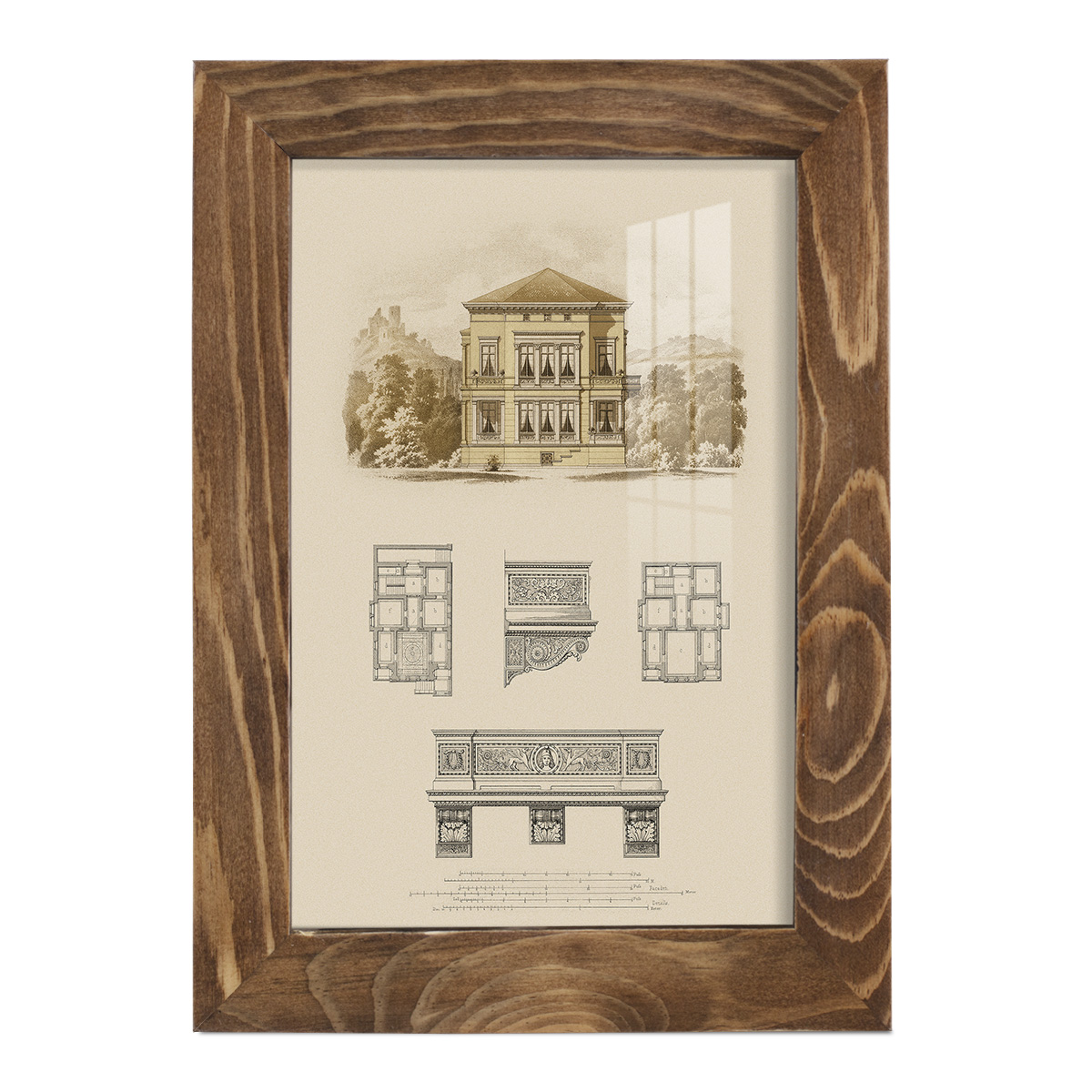 Estate and Plan I -Framed Print w/glass-Walnut