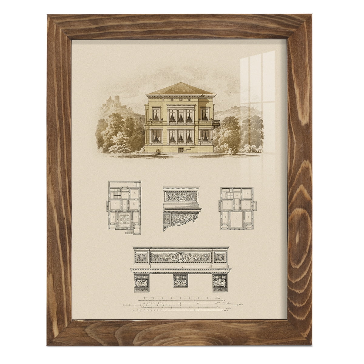 Estate and Plan I -Framed Print w/glass-Walnut